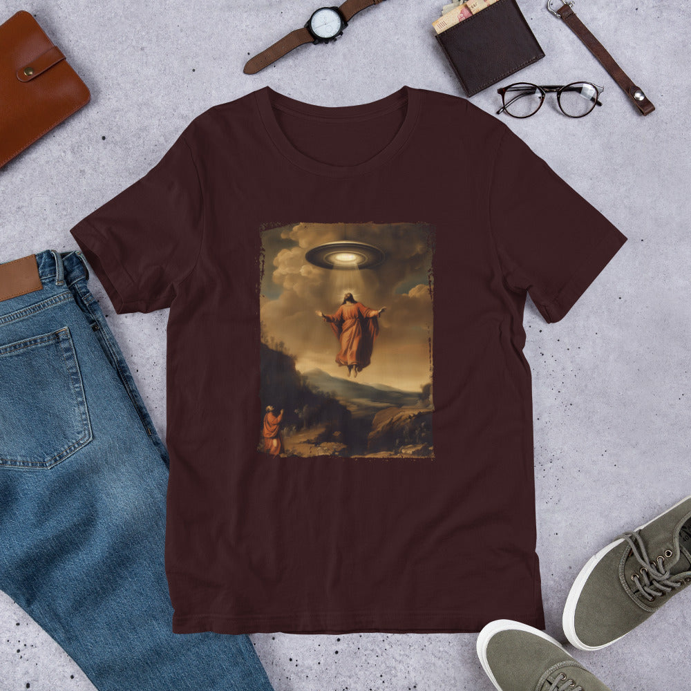 Jesus Ascending Short-sleeve Unisex T-shirt Oxblood Flat