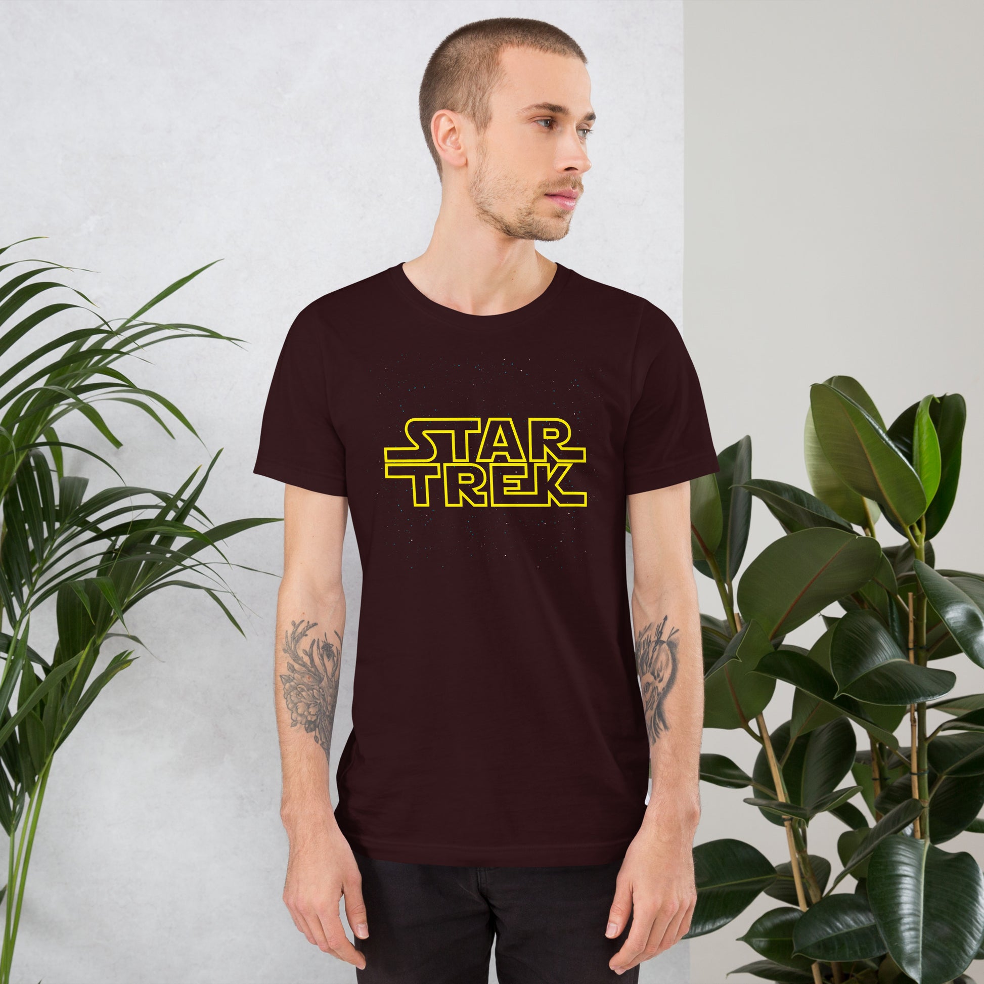 Trek Wars Short-sleeve Unisex T-shirt Oxblood Mockup