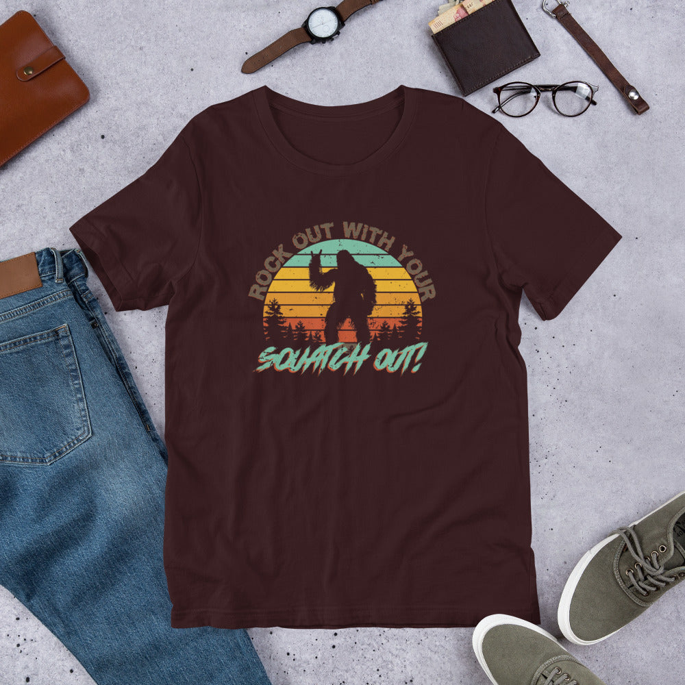 Rock Out Squatch Out Short-sleeve Unisex T-shirt Oxblood Flat