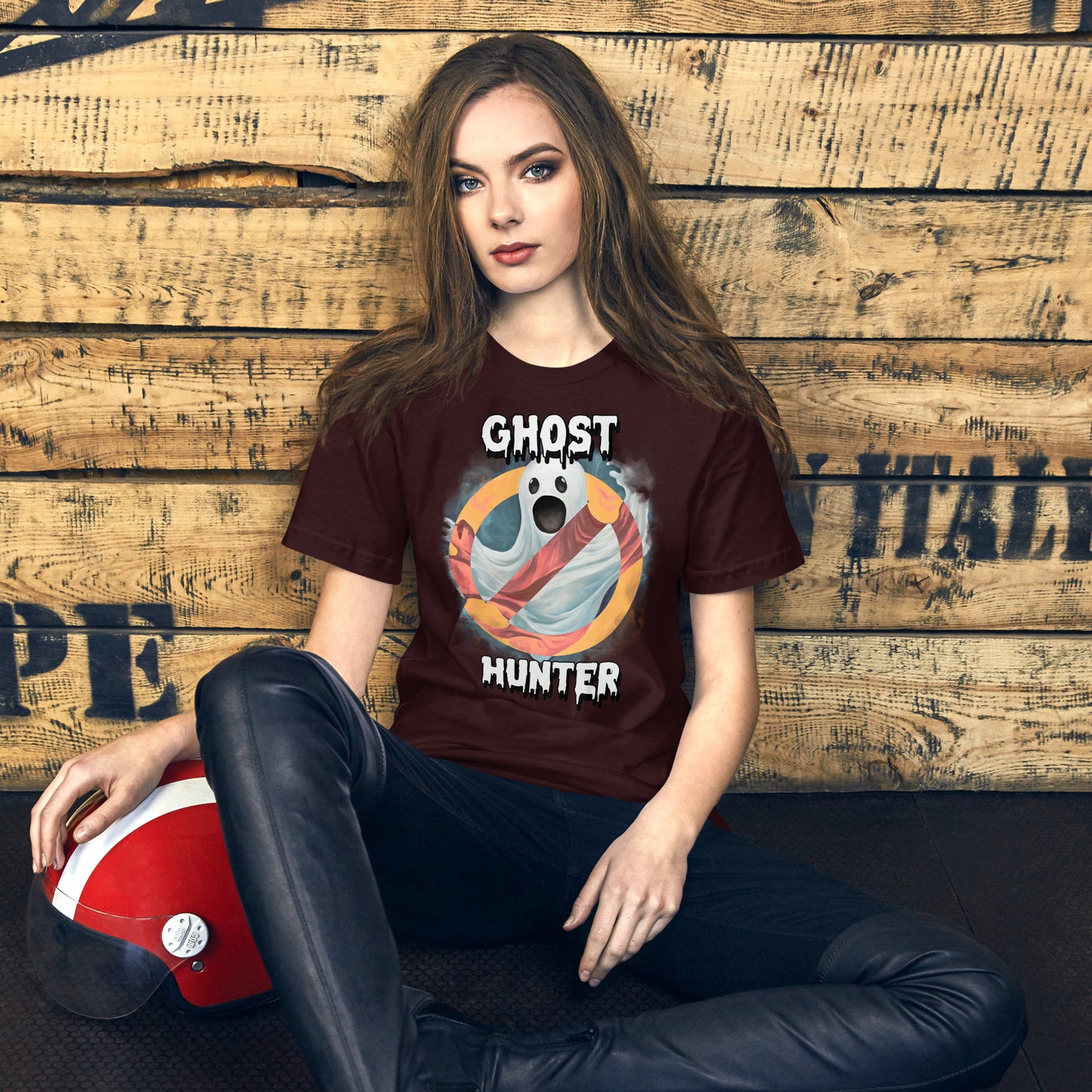 Ghost Hunter Short Sleeve Unisex T-shirt Oxblood Mockup