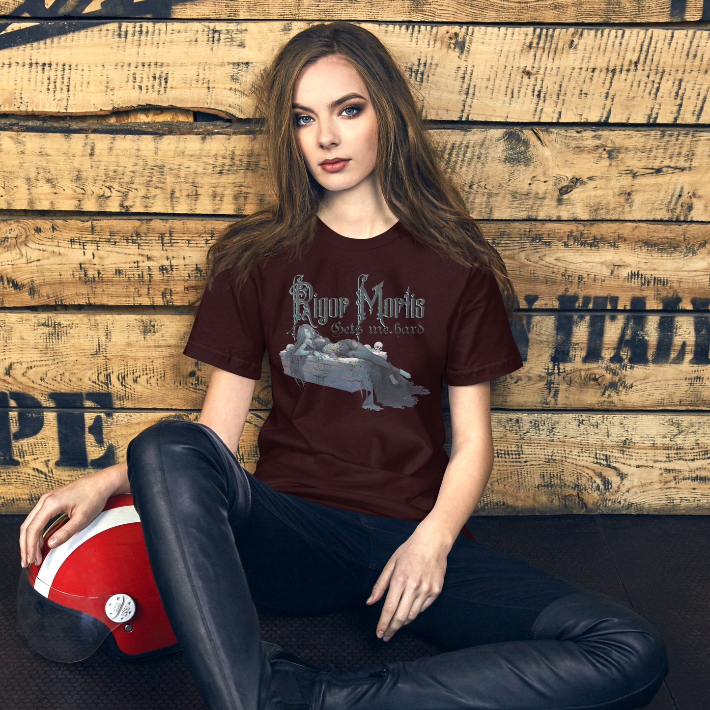 Rigor Mortis Short Sleeve Unisex T-shirt oxblood mockup