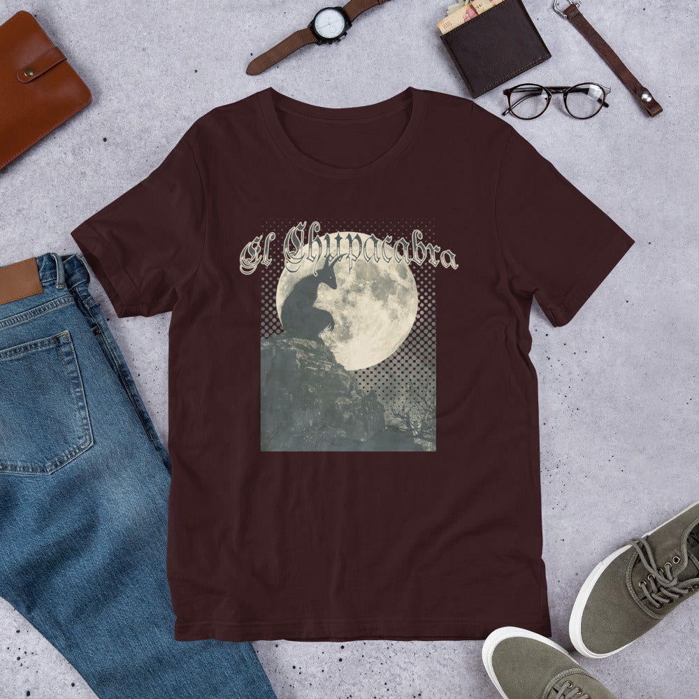 Chupacabra By Moonlight Short Sleeve Unisex T-shirt Oxblood Flat