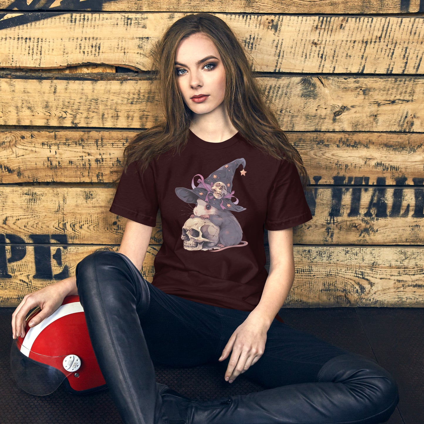 Witchy Rat short sleeve unisex t-shirt oxblood mockup