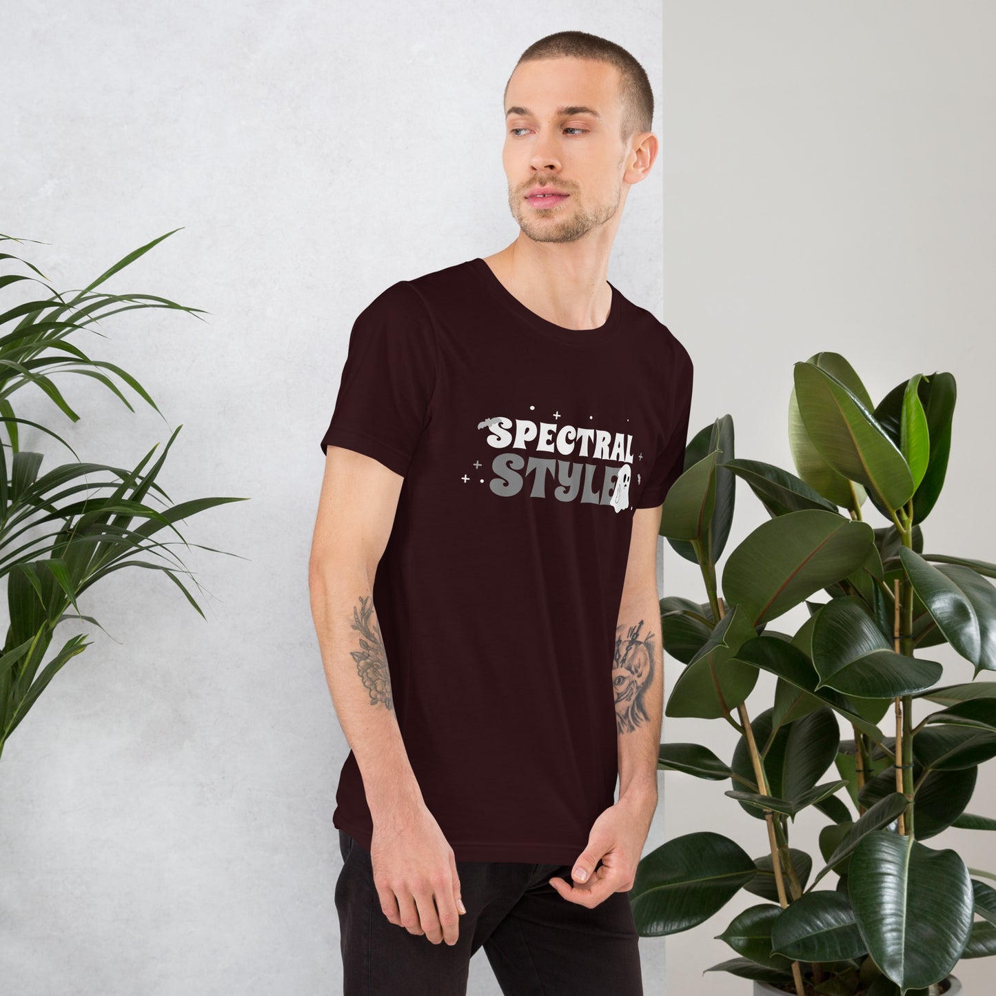 Spectral Style Short-sleeve Unisex T-shirt Oxblood Mockup