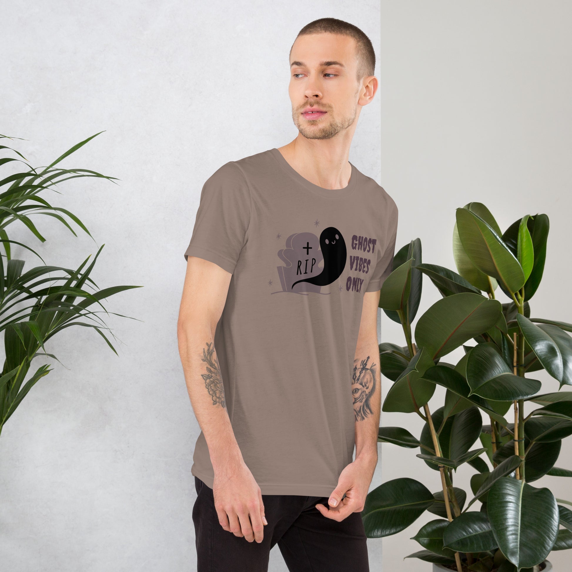 Ghost Vibes Only Short-sleeve Unisex T-shirt Pebble Mockup