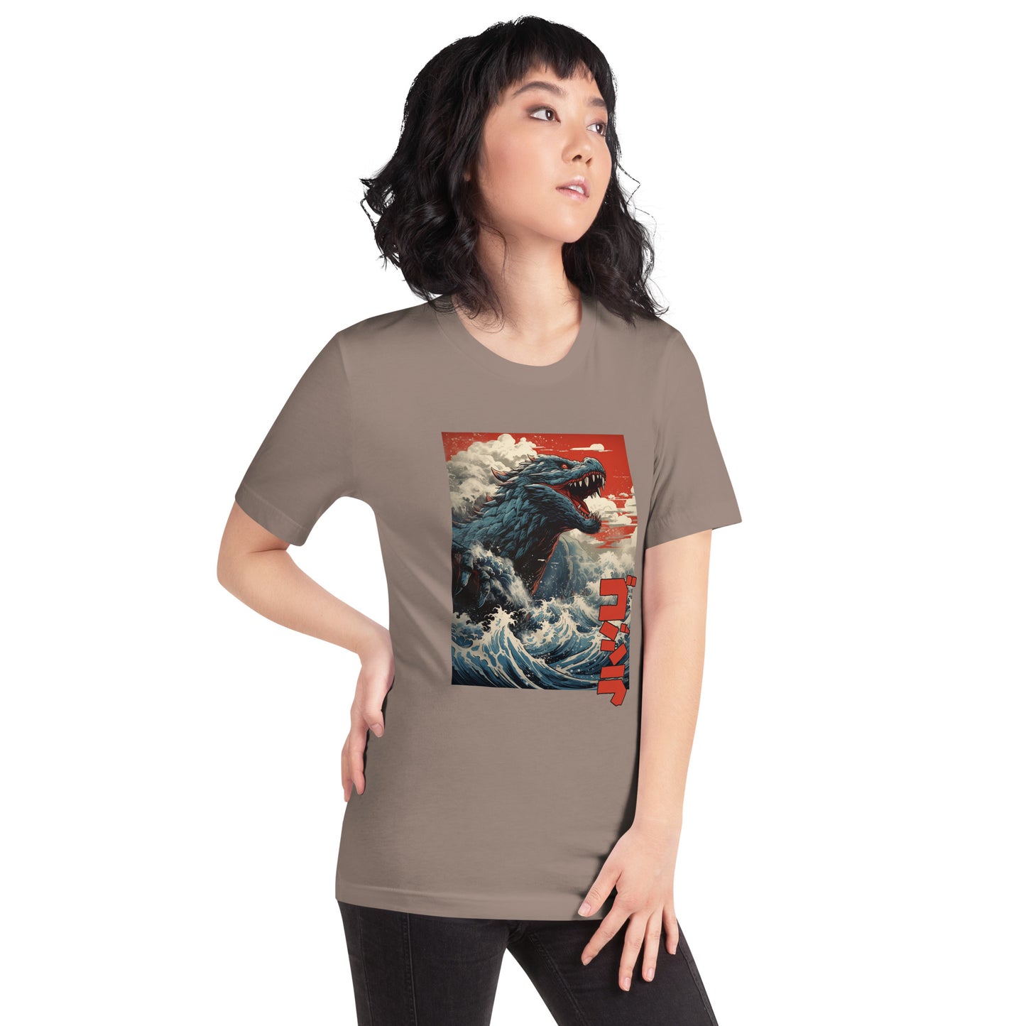 Gojira-off-Kanagawa_Shirt-sleeve_Unisex_T-shirt_Pebble_Mockup