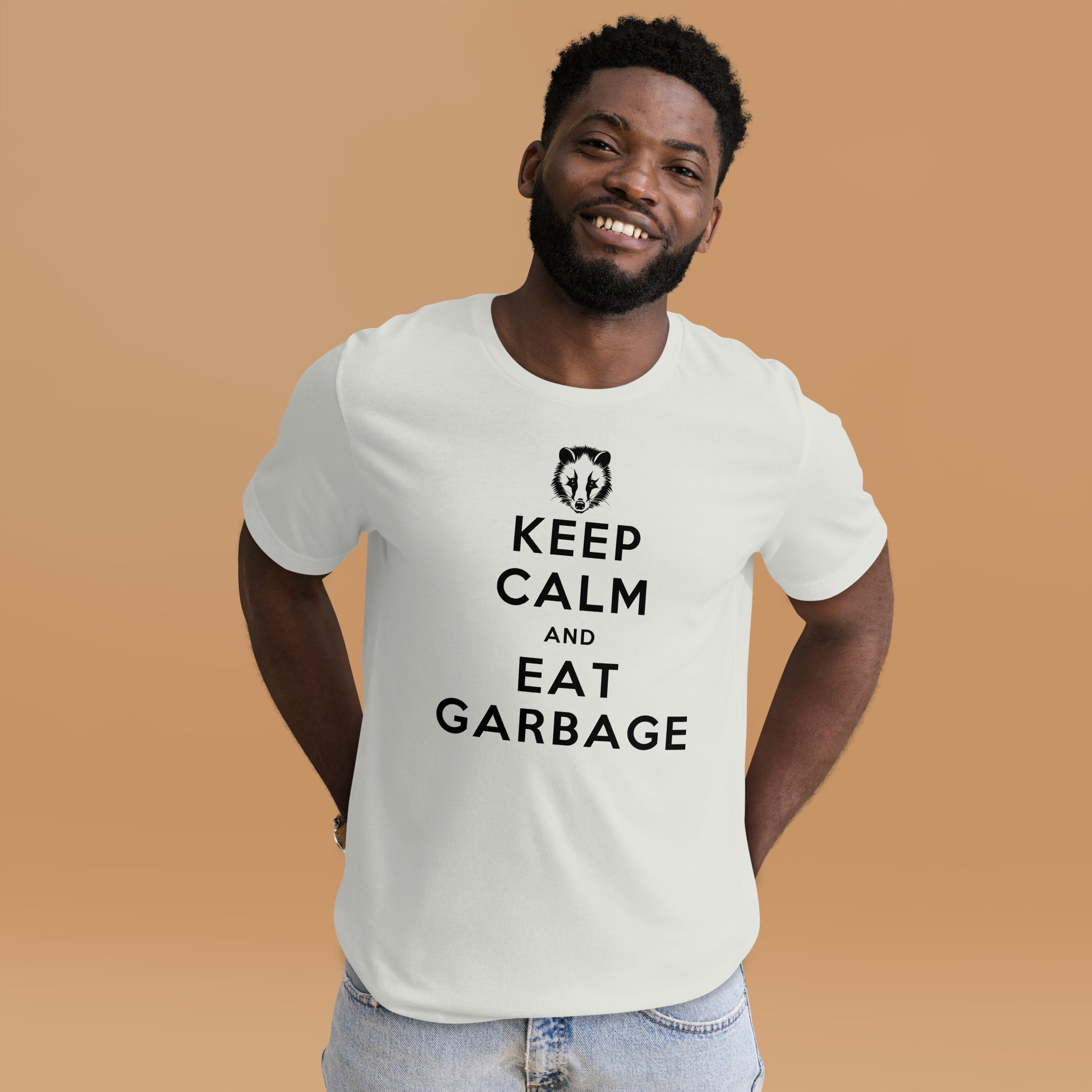 Eat Garbage, Opossum Short-Sleeve Unisex T-shirt Silver Mockup