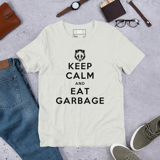 Eat Garbage, Opossum Short-Sleeve Unisex T-shirt Silver Flat