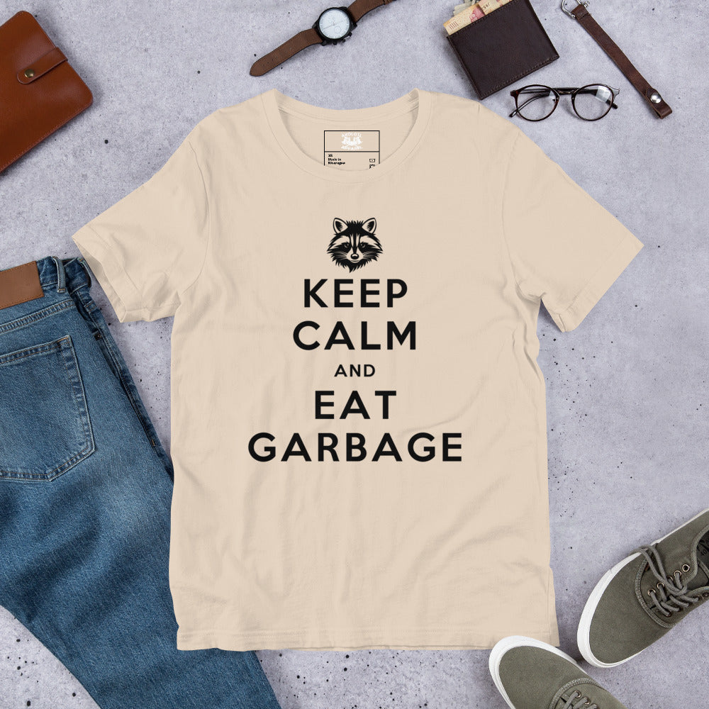 Eat Garbage Raccoon Short-sleeve Unisex T-shirt Cream Flat