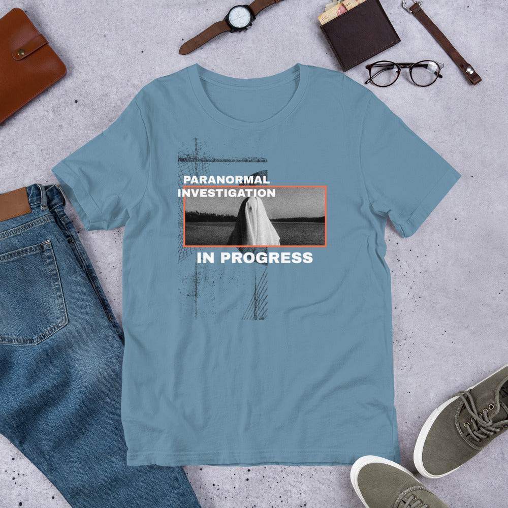 Paranormal Investigation In Progress Short-Sleeve Unisex T-Shirt Blue Flat