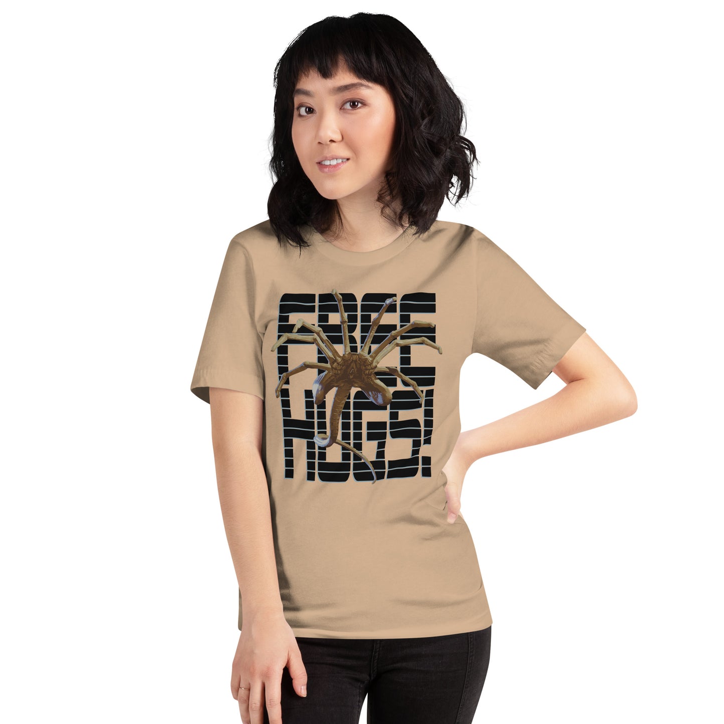 Free Hugs Short-sleeve Unisex T-shirt Tan Mockup