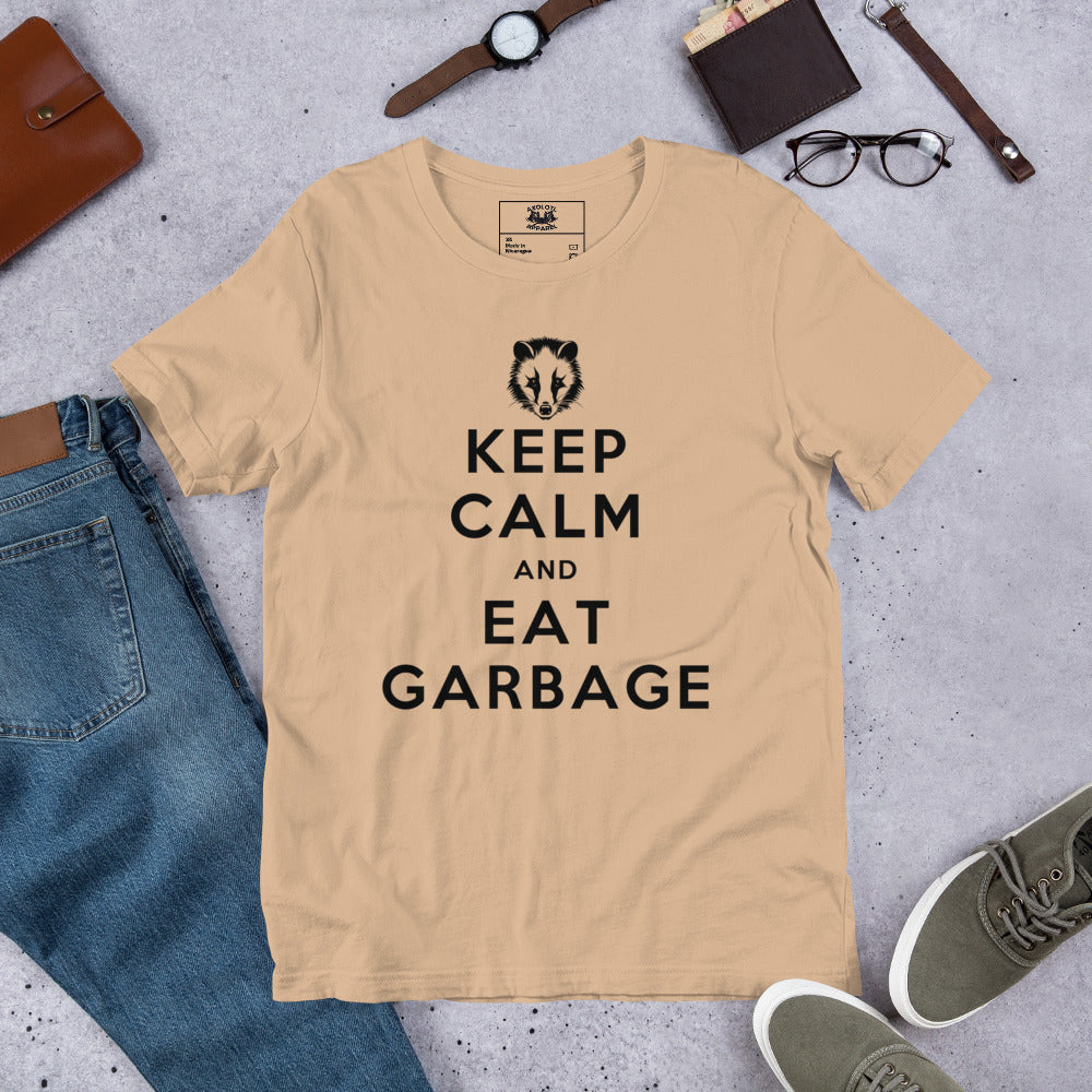 Eat Garbage, Opossum Short-Sleeve Unisex T-shirt Tan Flat