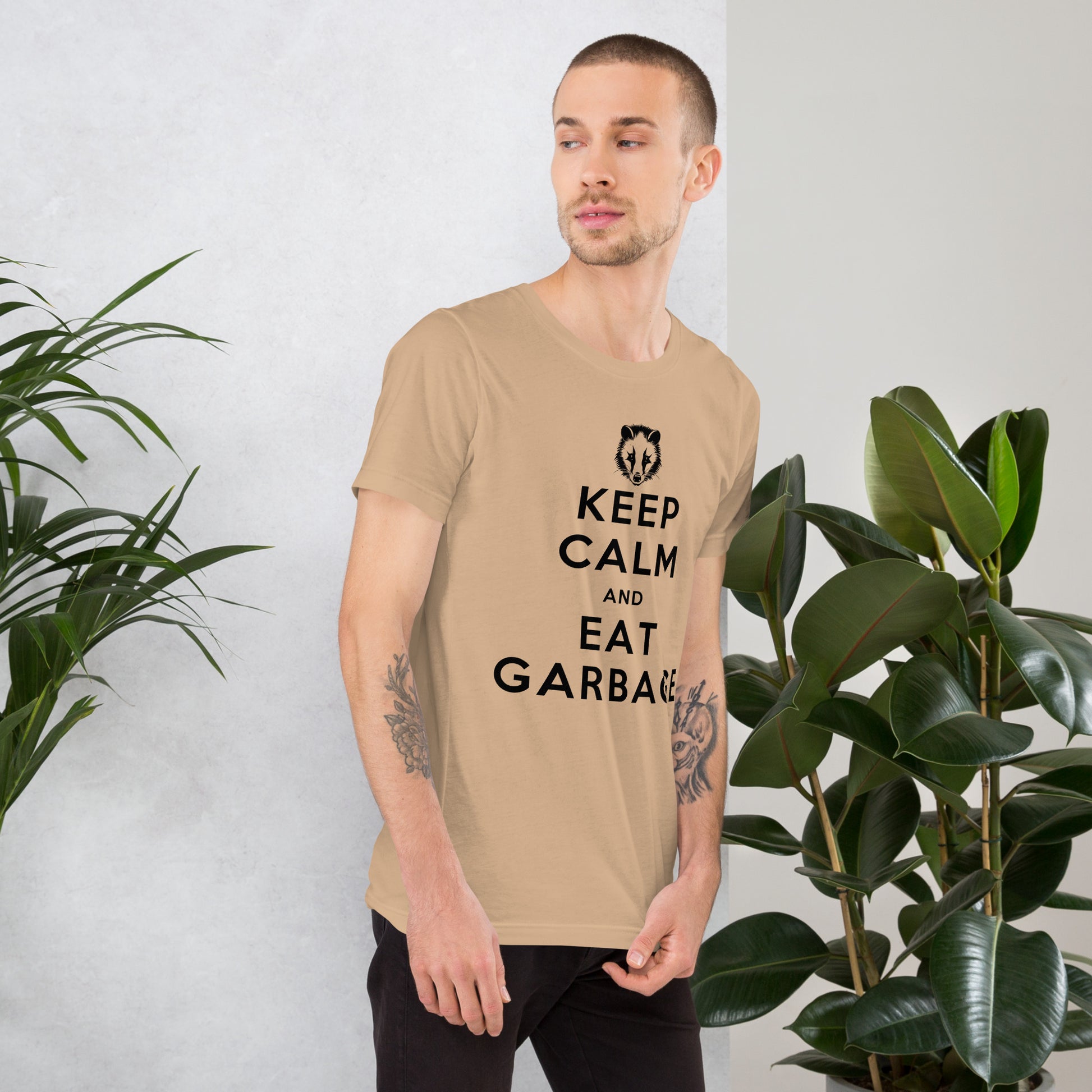 Eat Garbage, Opossum Short-Sleeve Unisex T-shirt Tan Mockup