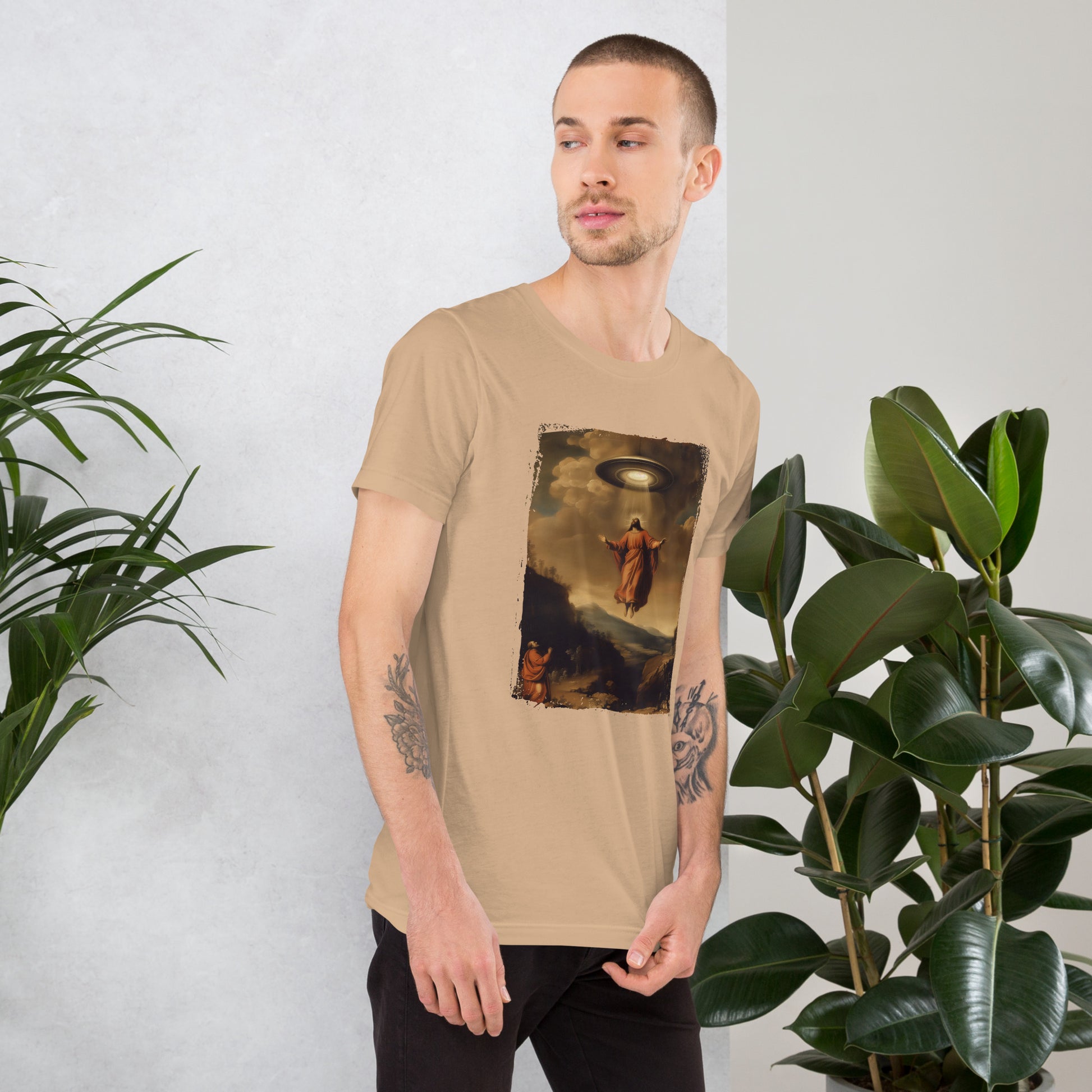 Jesus Ascending Short-sleeve Unisex T-shirt Tan Mockup