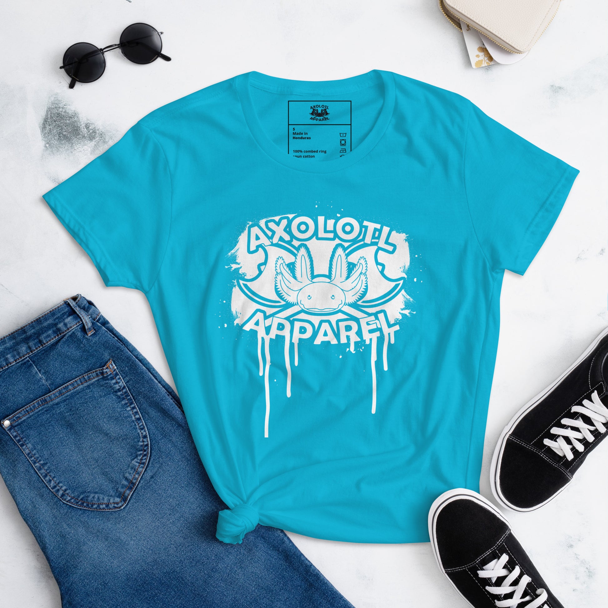 Axolotl-Apparel-Spatter-Logo_Womens_Short-sleeve_T-shirt_Light-blue_Flat