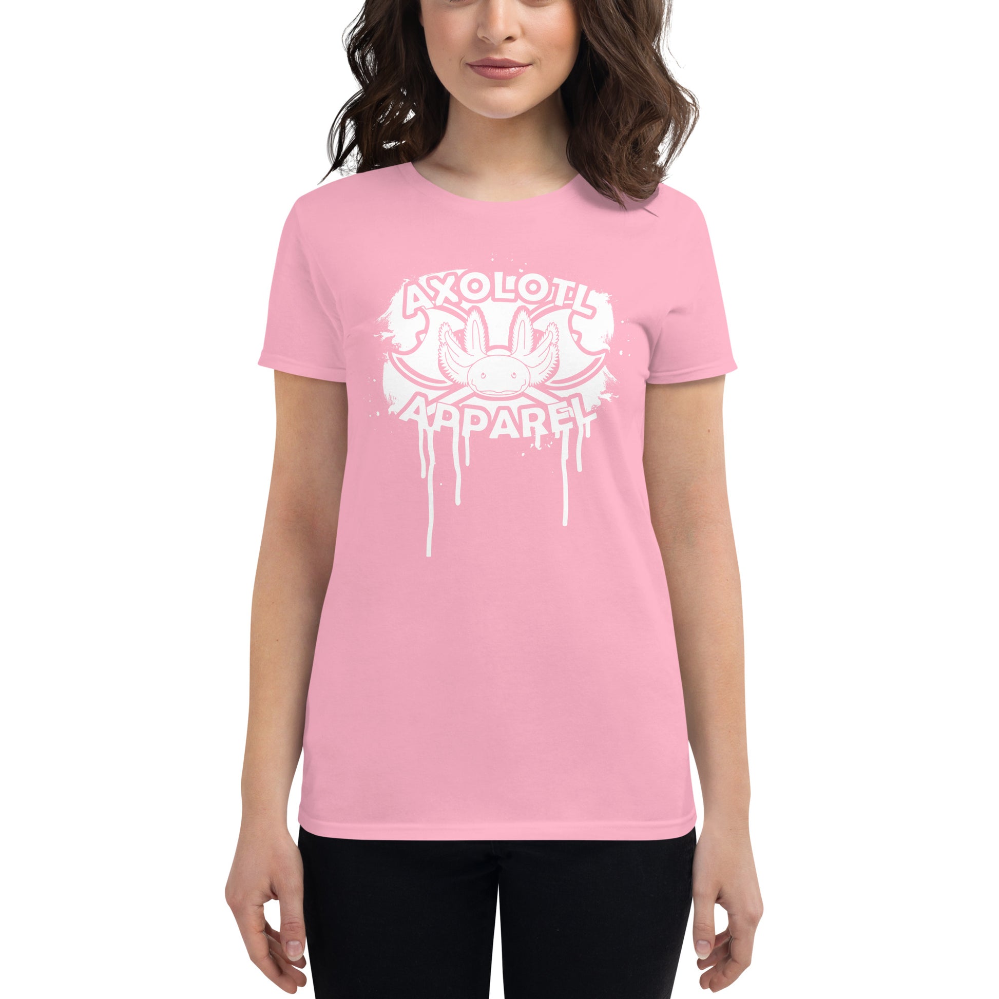 Axolotl-Apparel-Spatter-Logo_Womens_Short-sleeve_T-shirt_Pink_Mockup