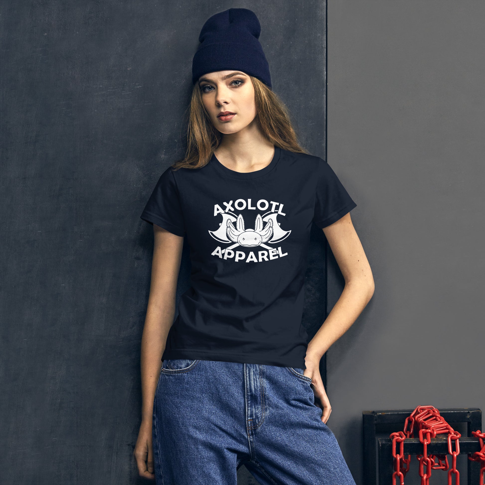 Axolotl-apparel-logo_Womens_Short-sleeve_T-shirt_Navy_Mockup
