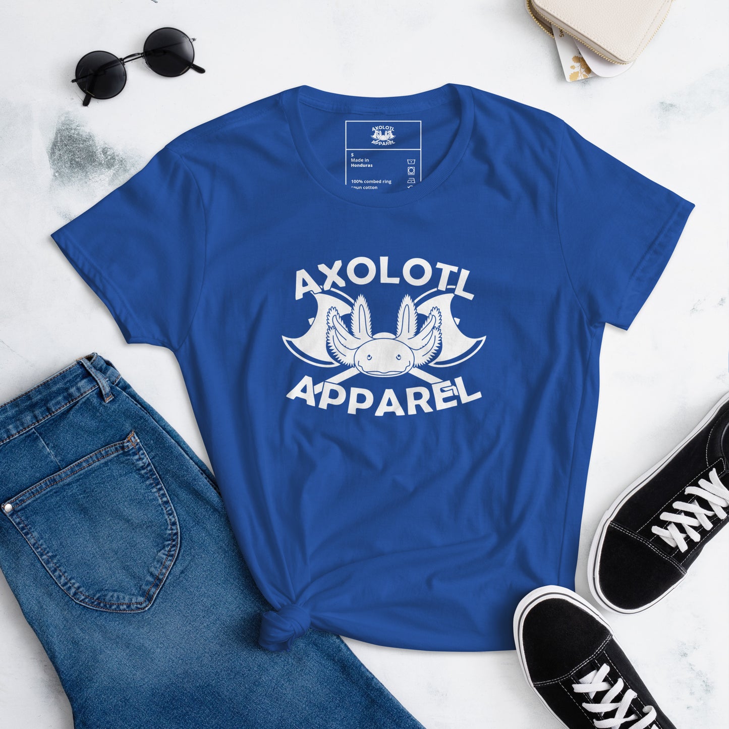 Axolotl-apparel-logo_Womens_Short-sleeve_T-shirt_Royal-blue_Flat
