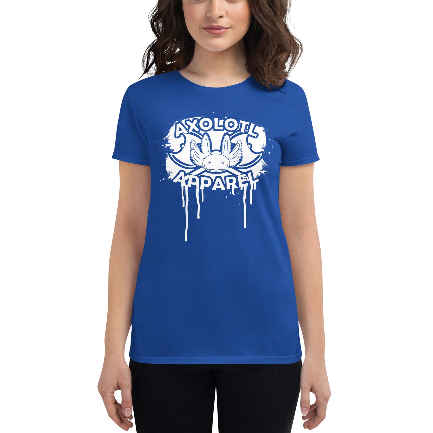 Axolotl-Apparel-Spatter-Logo_Womens_Short-sleeve_T-shirt_Royal-blue_Mockup