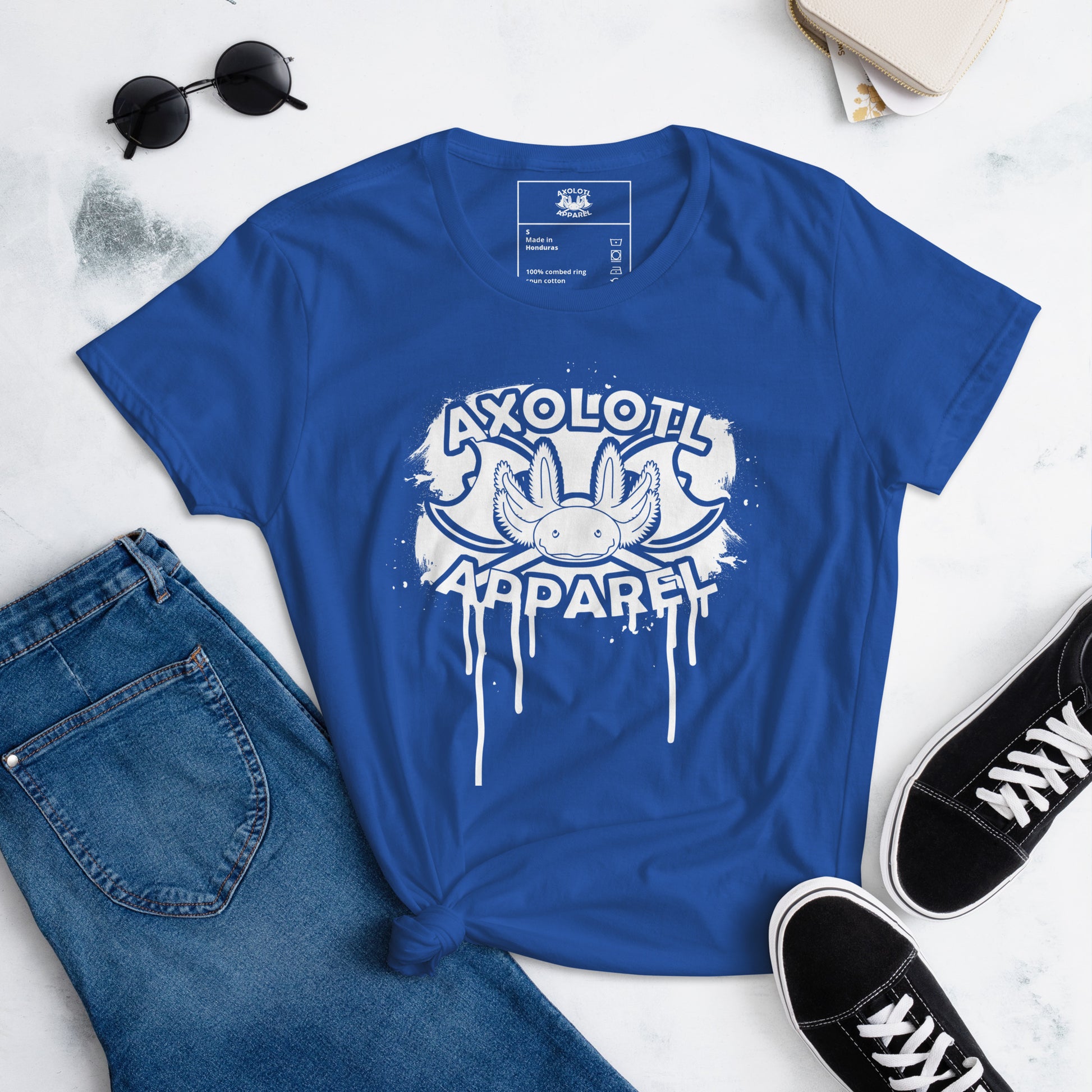 Axolotl-Apparel-Spatter-Logo_Womens_Short-sleeve_T-shirt_Royal-blue_Flat