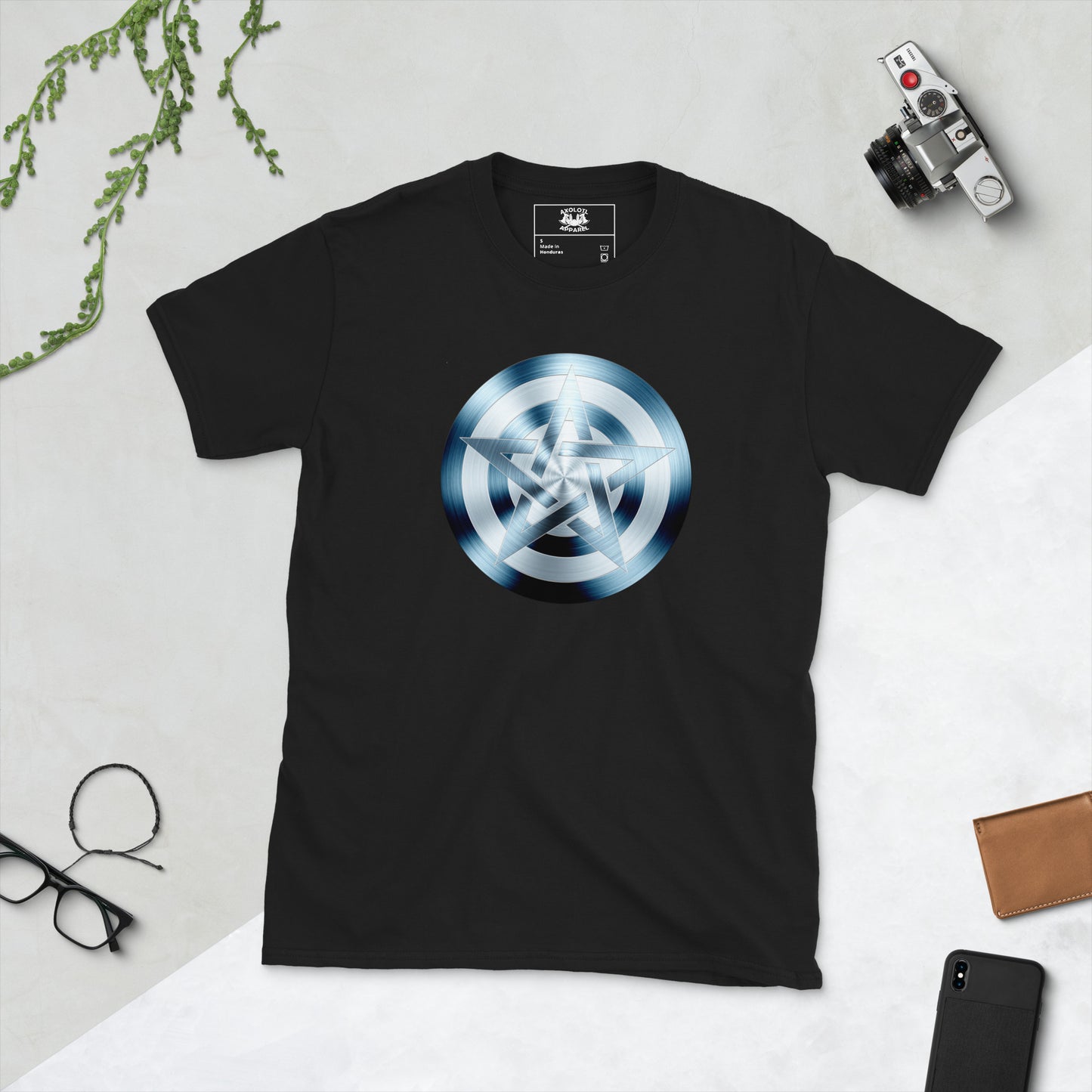 Captain AmerWicca Occult Witchcraft Pentagram Short-sleeve Unisex T-shirt Black Flat