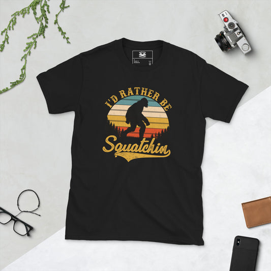 i'd rather be squatchin short sleeve unisex t-shirt black flat