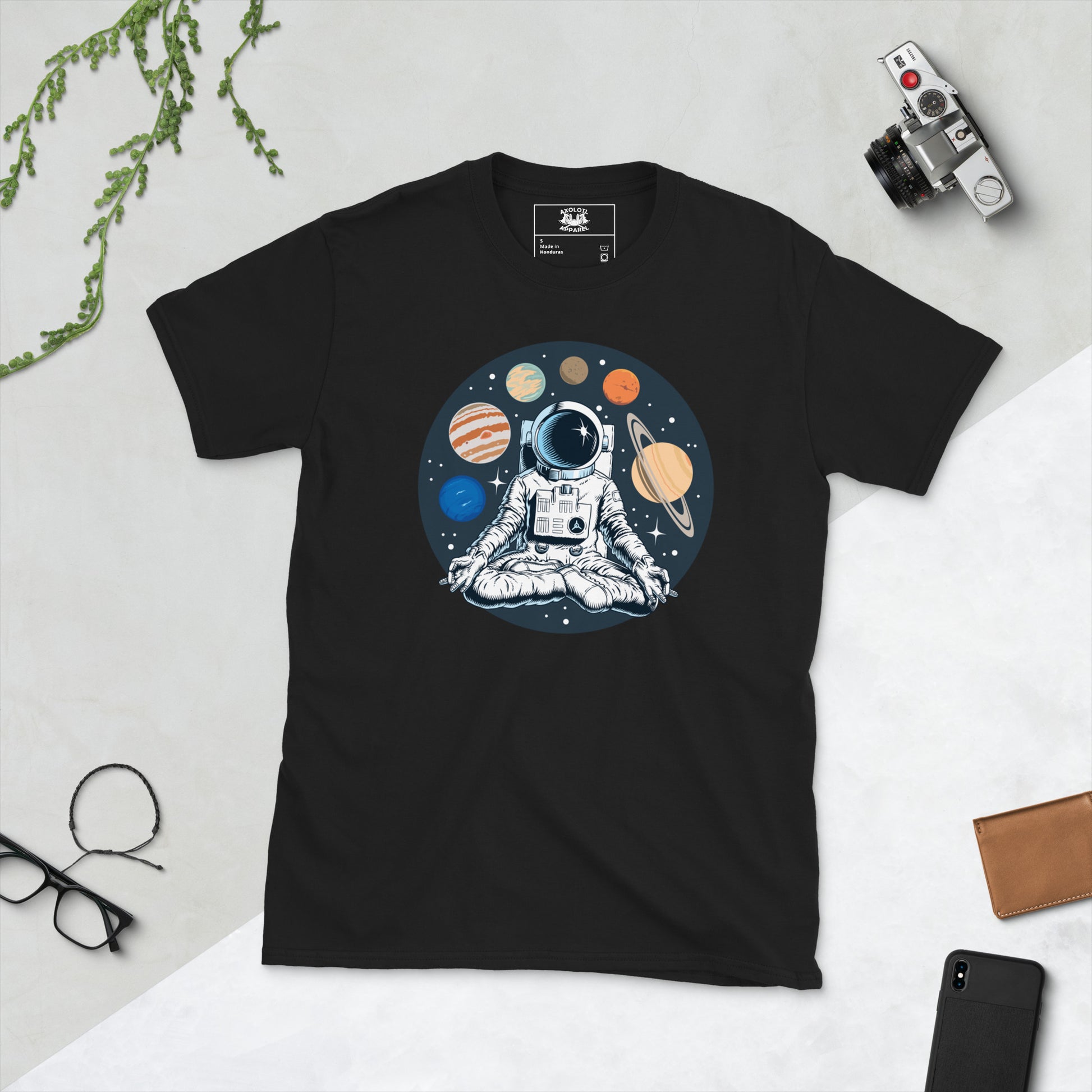 Ohmstronaut Short-sleeve Unisex Cosmic Meditating Astronaut T-shirt Black Flat