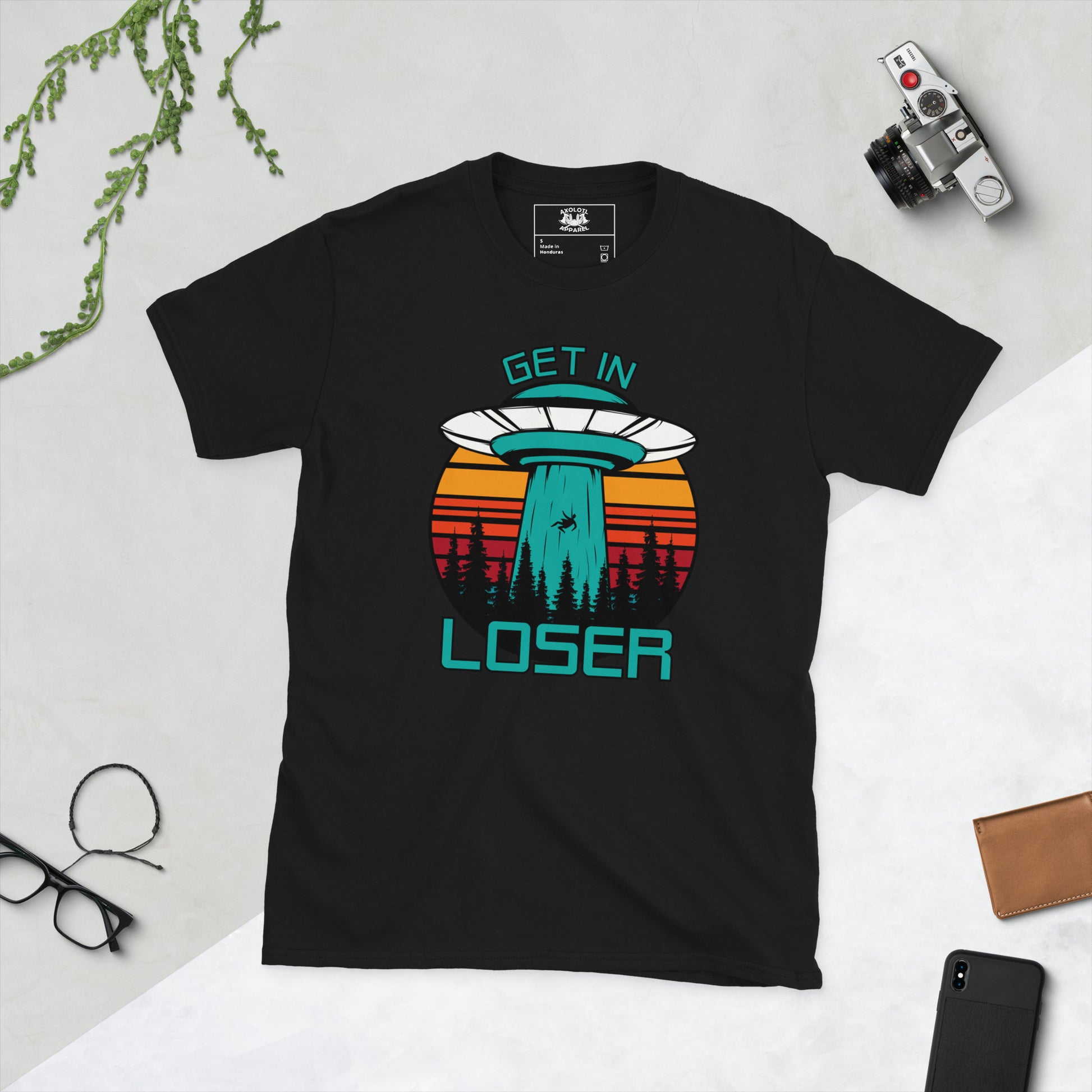 Get in Loser short sleeve unisex t-shirt black flat