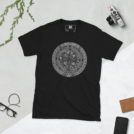 Aztec Calendar Short-sleeve Unisex T-shirt Black Flat