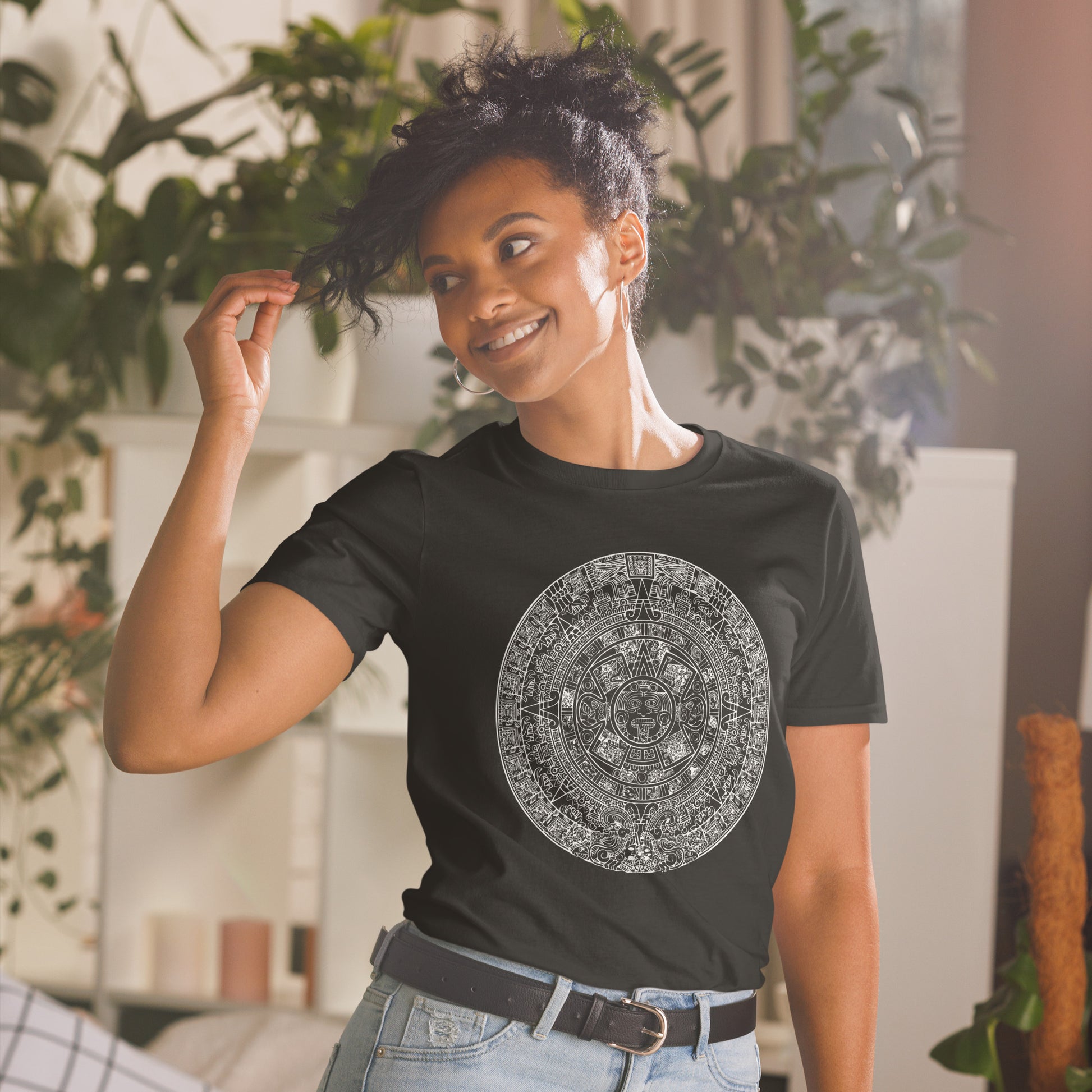 Aztec Calendar Short-sleeve Unisex T-shirt Black Mockup