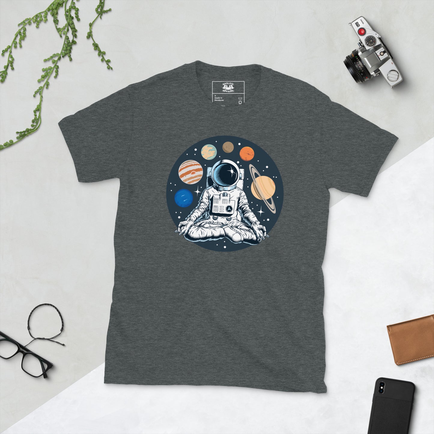Ohmstronaut Short-sleeve Unisex Cosmic Meditating Astronaut T-shirt Dark Grey Flat