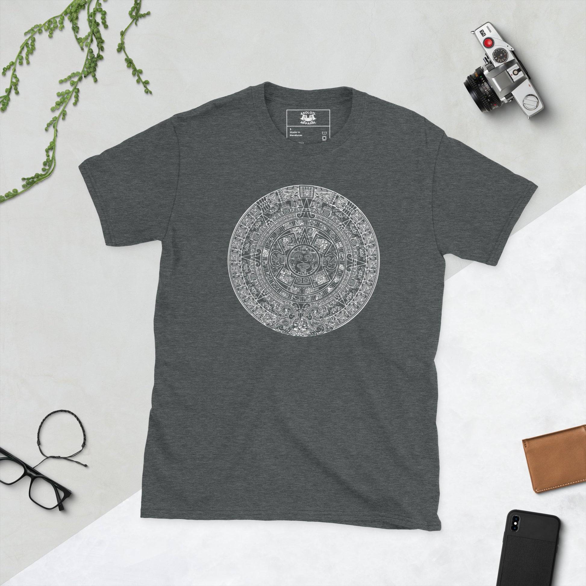 Aztec Calendar Short-sleeve Unisex T-shirt Grey Flat