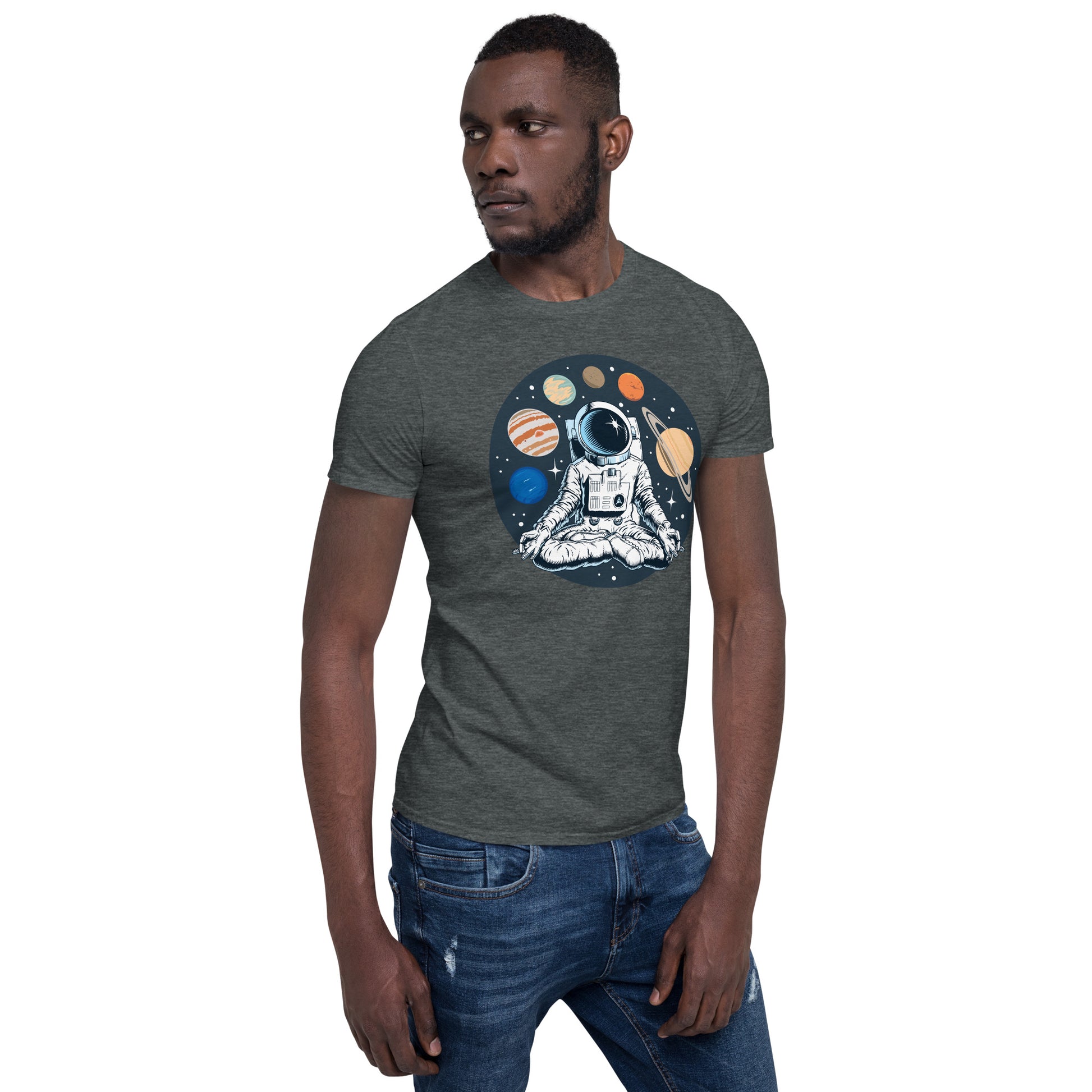Ohmstronaut Short-sleeve Unisex Cosmic Meditating Astronaut T-shirt Dark Grey Mockup
