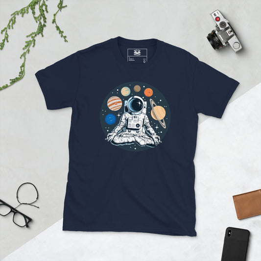 Ohmstronaut Short-sleeve Unisex Cosmic Meditating Astronaut T-shirt Navy Flat