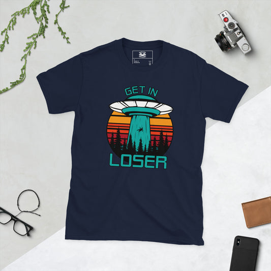 Get in Loser short sleeve unisex t-shirt navy flat