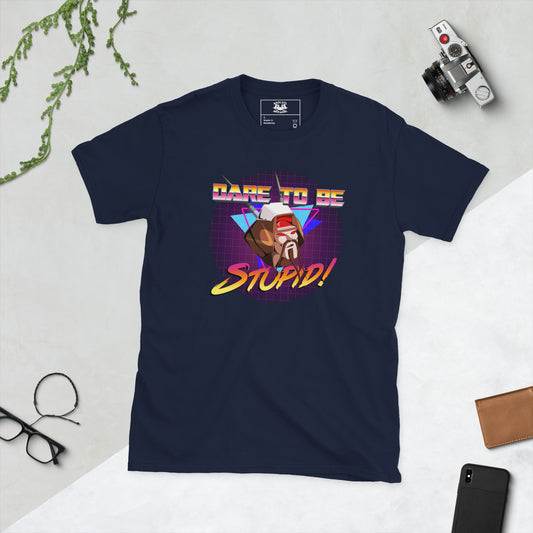 dare to be stupid short sleeve unisex t-shirt navy flat