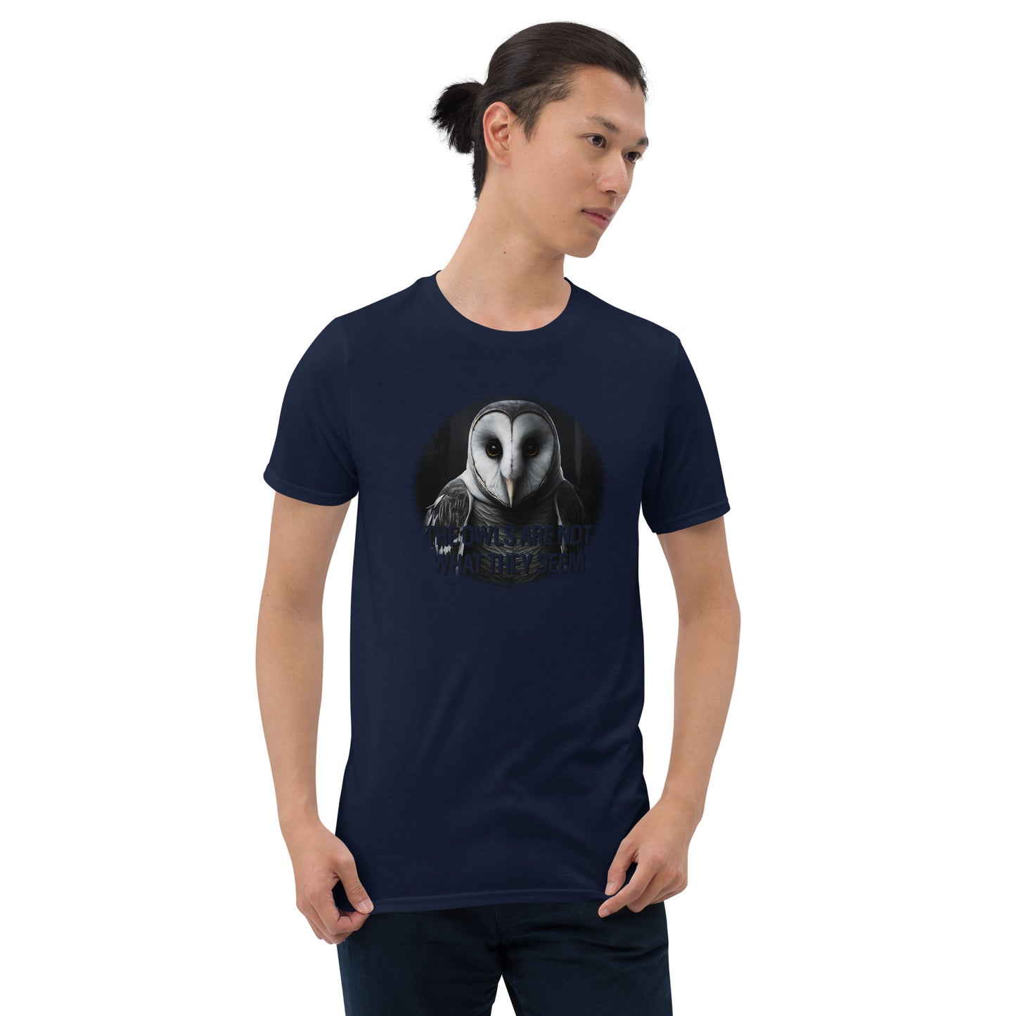 The Owls Are Not What They Seem Short-Sleeve Unisex T-shirt Navy Mockup