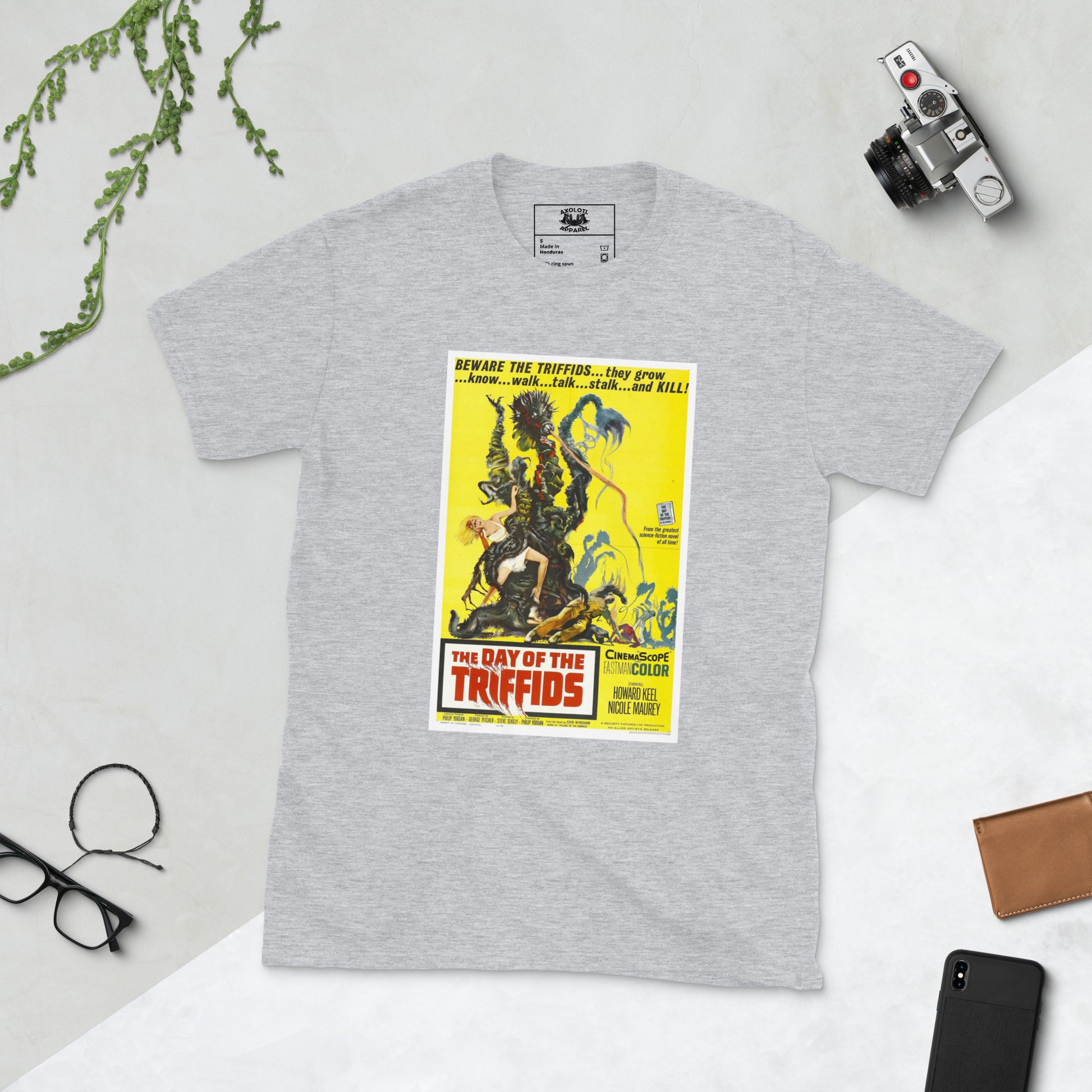 day of the triffids vintage movie poster short-sleeve unisex t-shirt heather grey flat