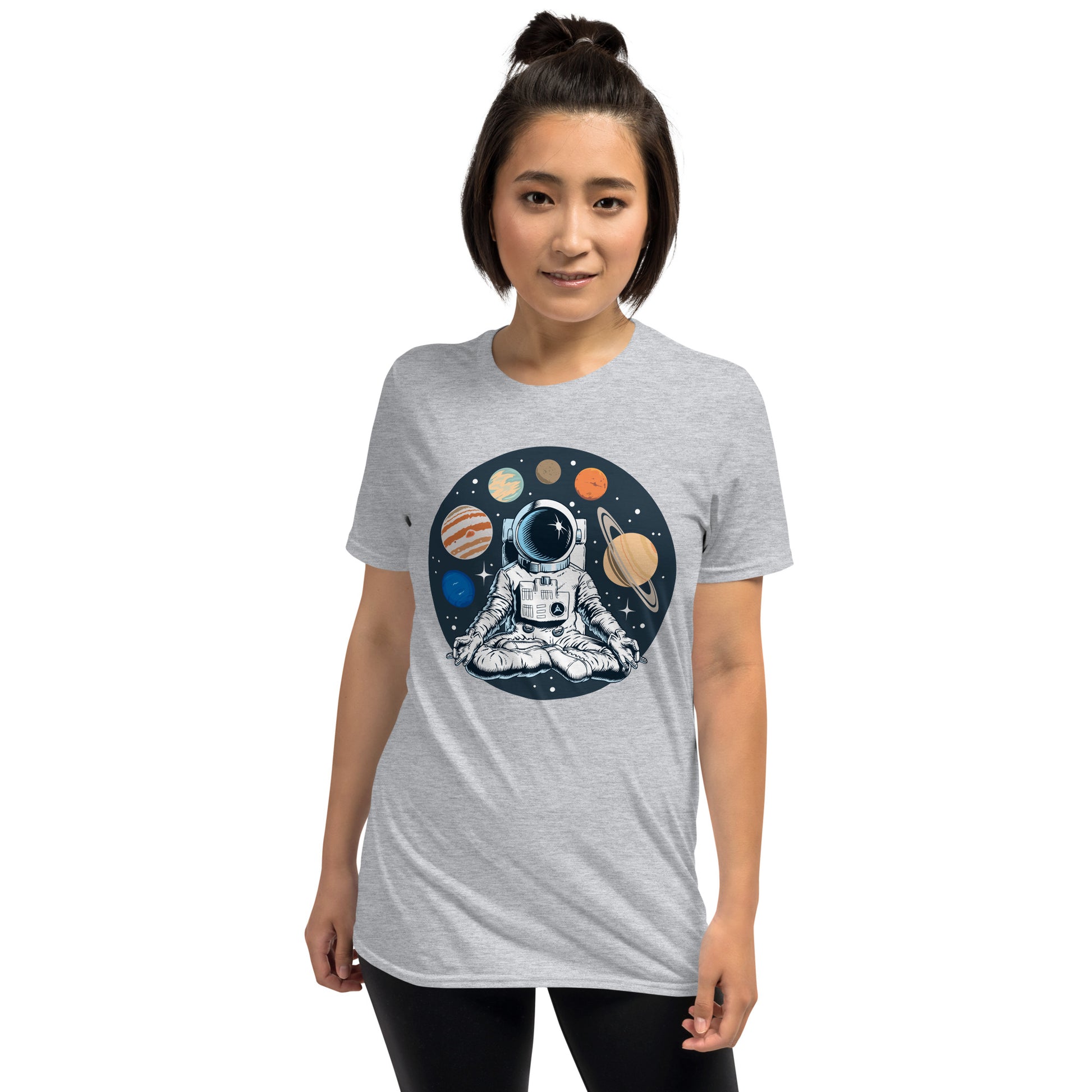 Ohmstronaut Short-sleeve Unisex Cosmic Meditating Astronaut T-shirt Light Grey Mockup