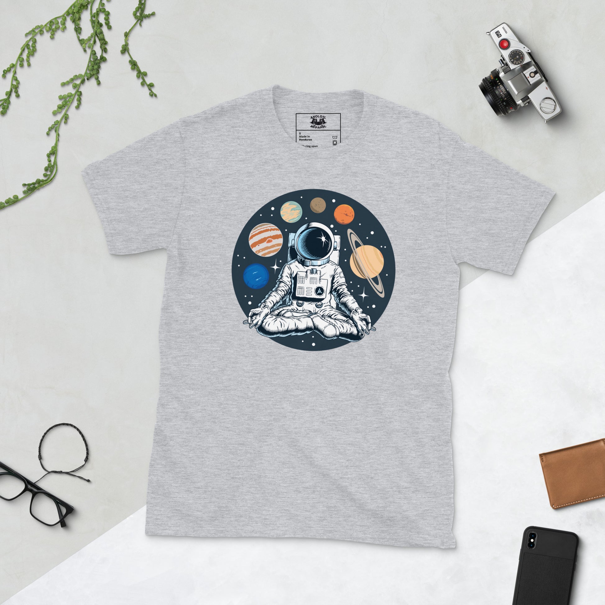 Ohmstronaut Short-sleeve Unisex Cosmic Meditating Astronaut T-shirt Light Grey Flat