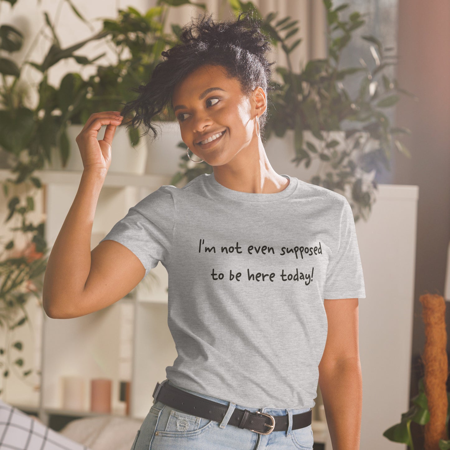 i'm not even supposed to be here today short sleeve unisex t-shirt heather grey mockup