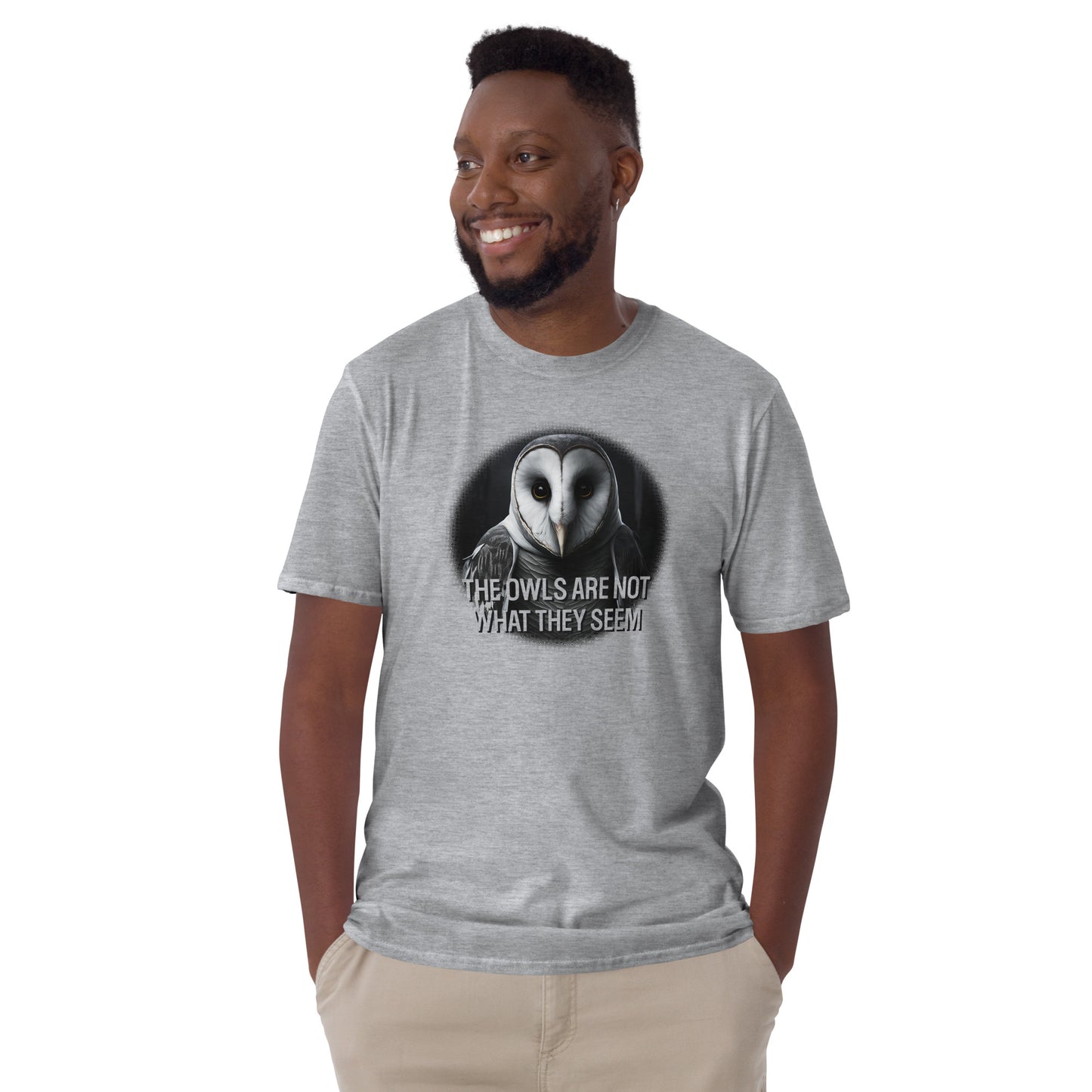 The Owls Are Not What They Seem Short-Sleeve Unisex T-shirt Heather Grey Mockup