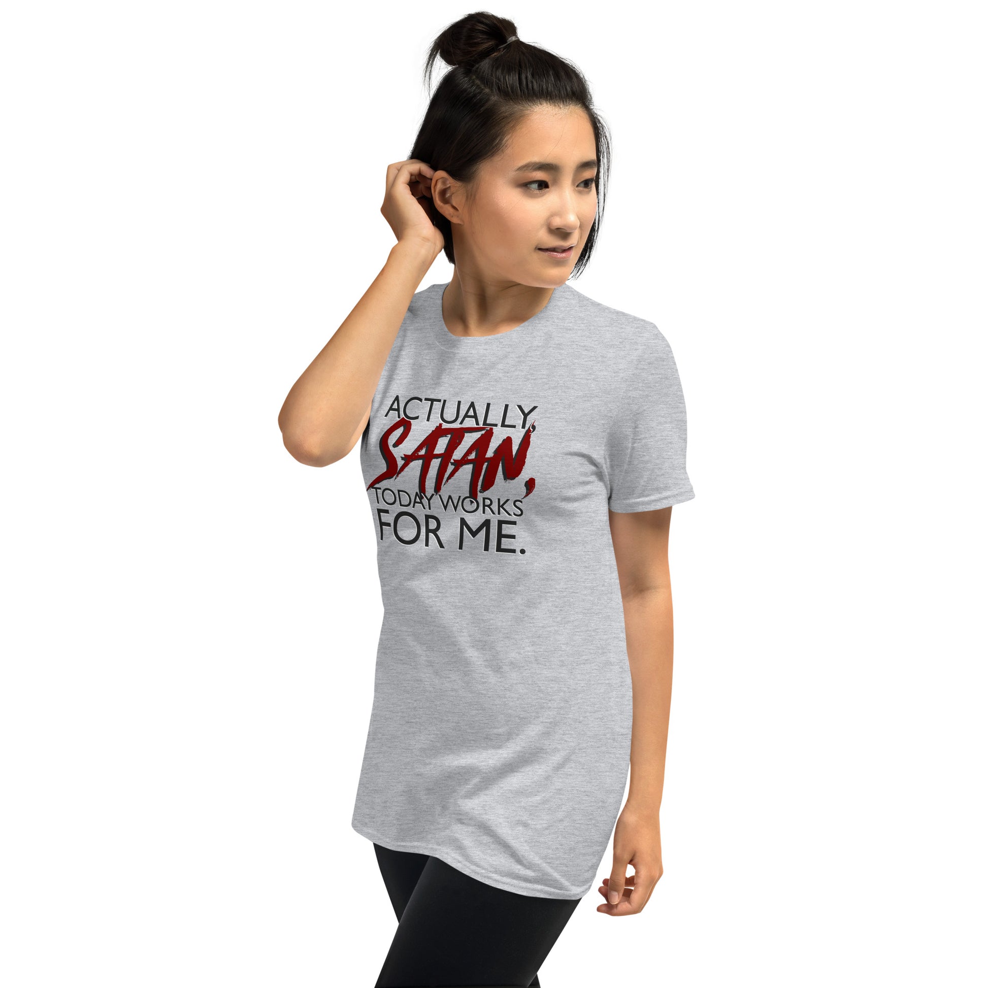 Actually Satan Today Works For Me Short-sleeve Unisex T-shirt Heather Grey Mockup