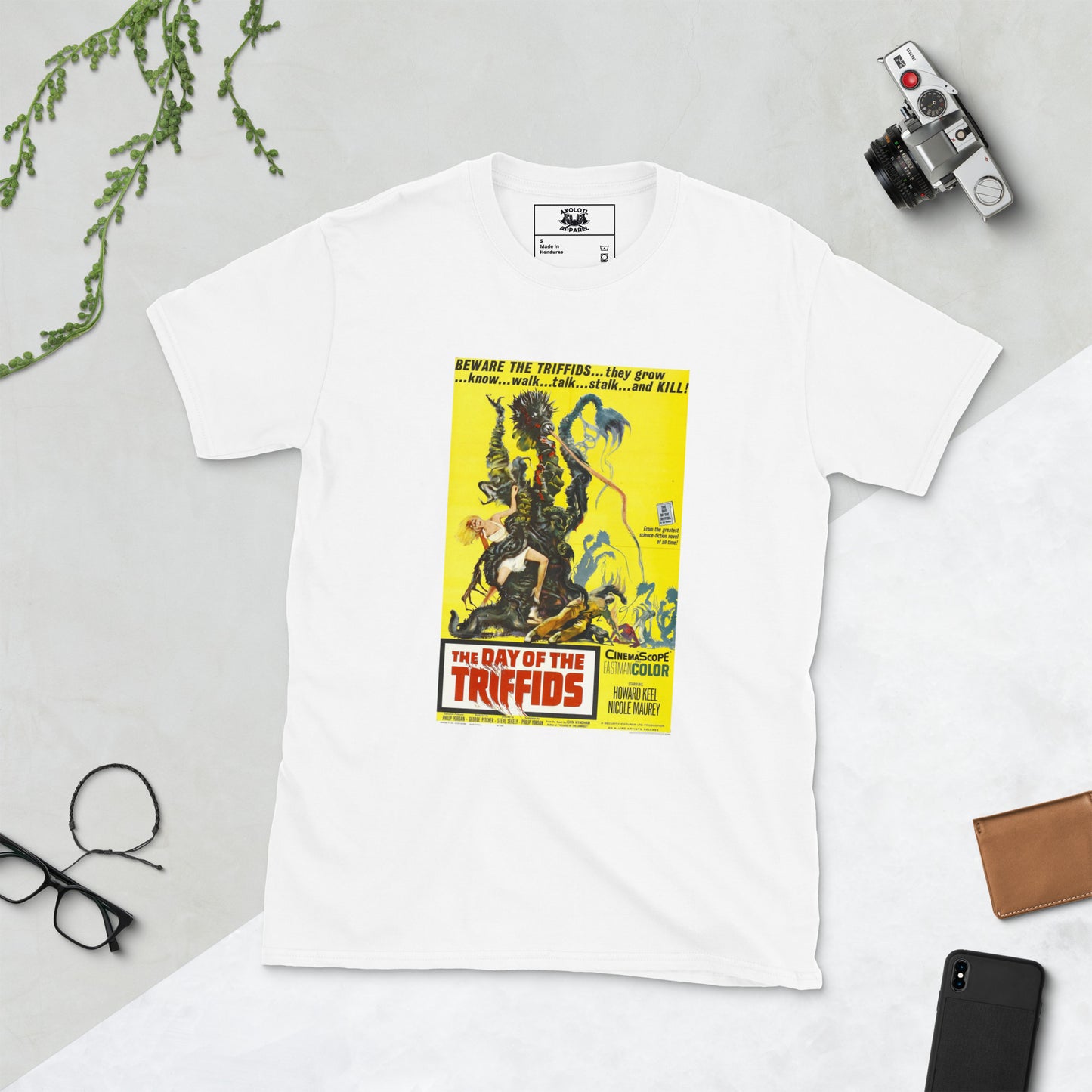 day of the triffids vintage movie poster short-sleeve unisex t-shirt white flat