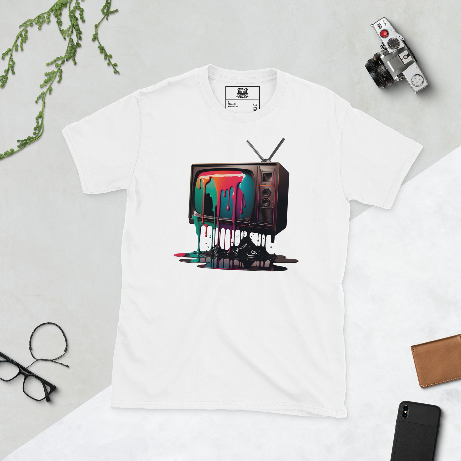 liquid television short sleeve unisex t-shirt white flat