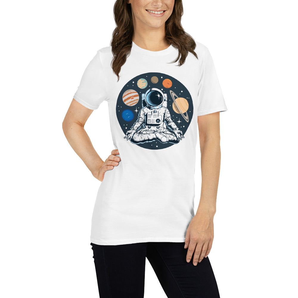 Ohmstronaut Short-sleeve Unisex Cosmic Meditating Astronaut T-shirt White Mockup