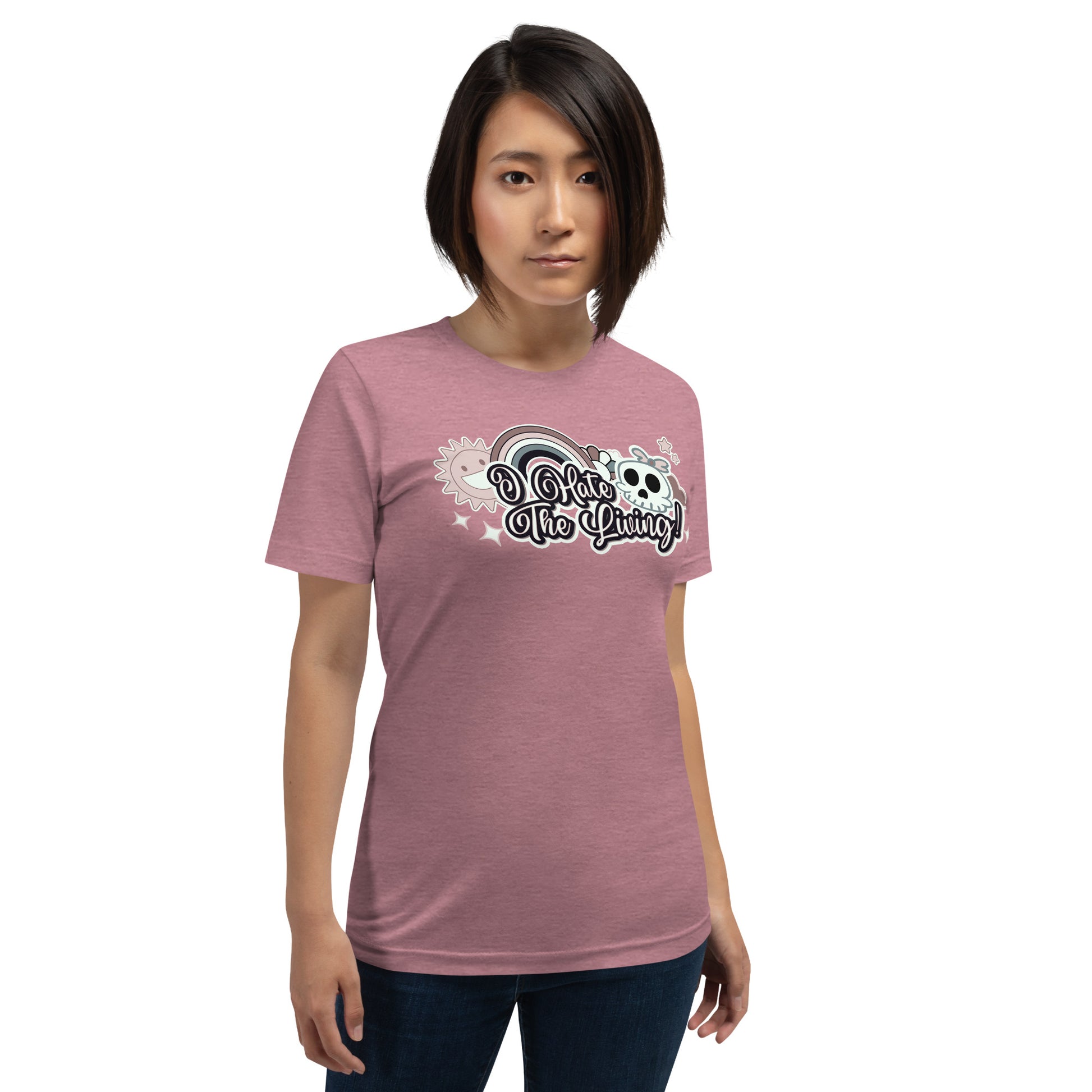 I Hate the Living Heather Pink Unisex Adult T-shirt from Axolotl Apparel